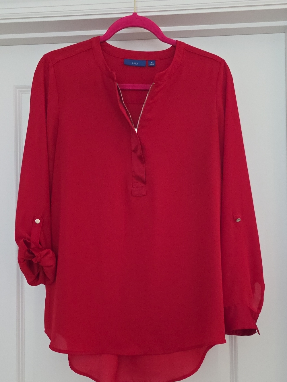 Apt. 9 Bright Red Zip-Front Roll-Tab Blouse